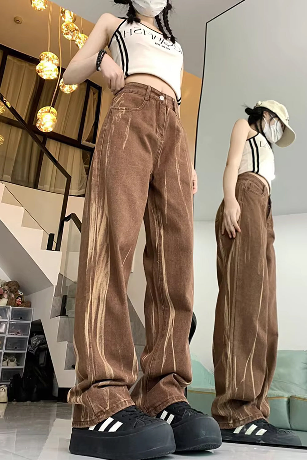 Pantalones vaqueros retro marrones de cintura alta 