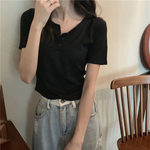 Casual Open Button Cropped Slim Shirt