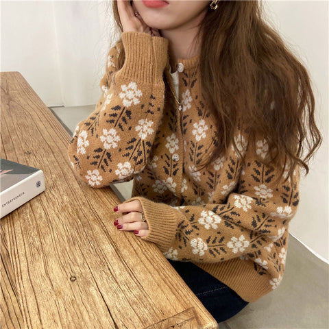 Flowers Knitted Cardigan Sweater