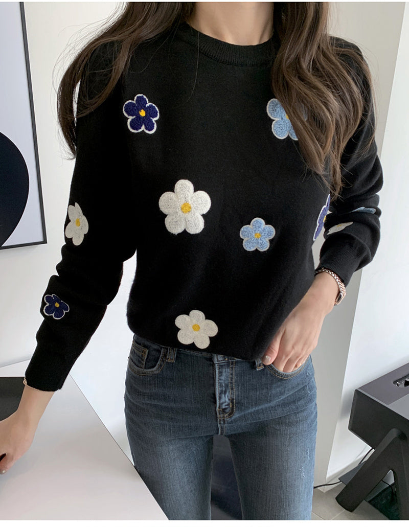 Casual Daisy Floral Embroidered Sweater