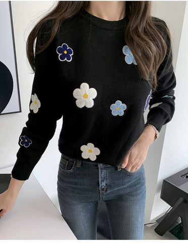 Casual Daisy Floral Embroidered Sweater