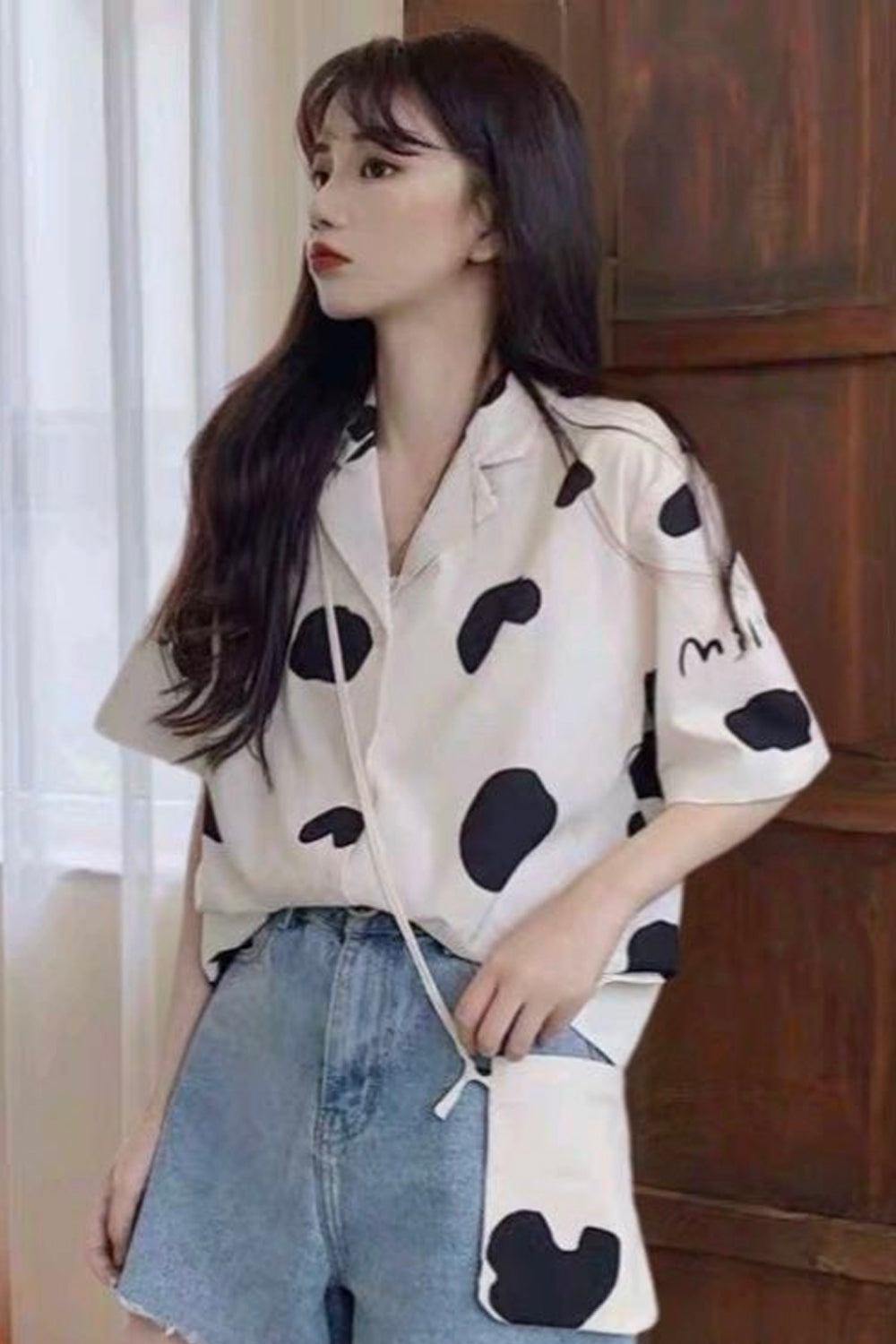 Milk Cow Dot Short Sleeve Blouse Shirt