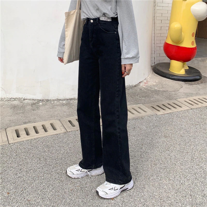 High Waist Vintage Wide Leg Retro Jeanshose 