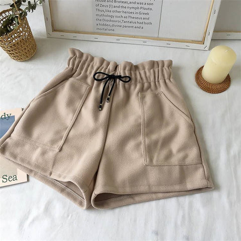 Casual Woolen Wide Leg Shorts