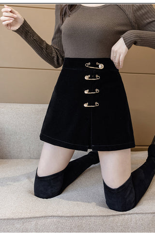 High Waist A-Line Pin Buckle Office Mini Skirts