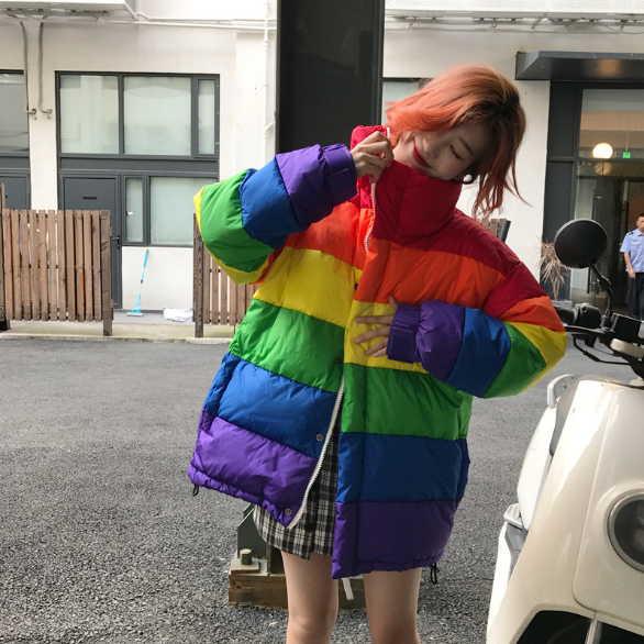 Rainbow Striped Coat Parka Jacket