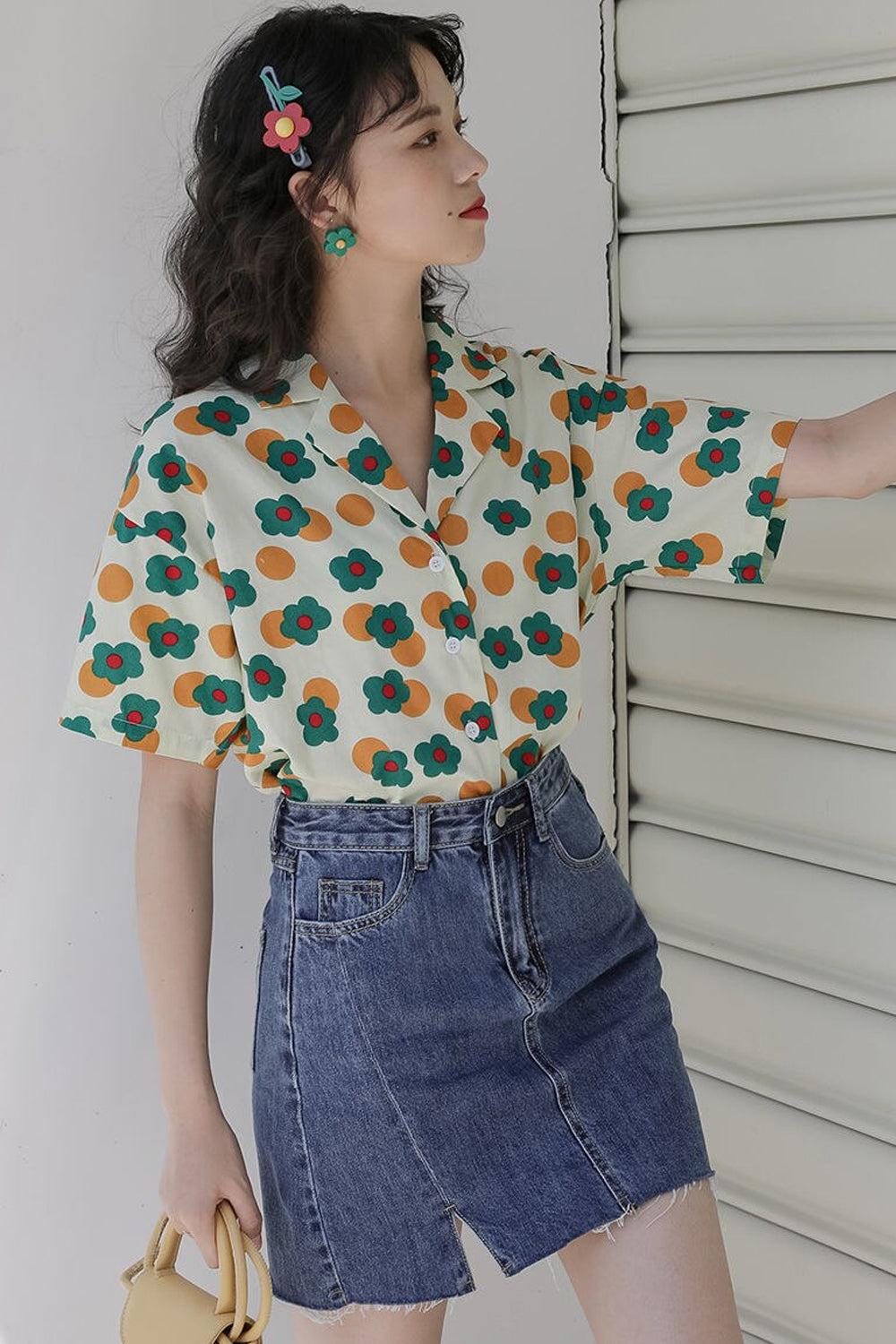 Colorful Cute Daisy Pattern Blouse Shirt