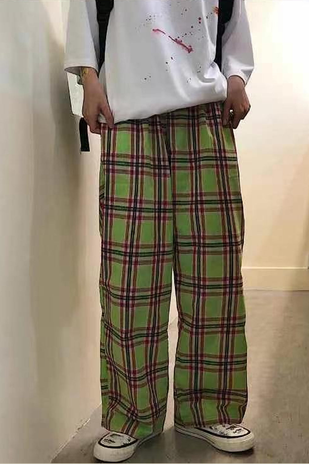 Loose Classic Green Plaid Pants