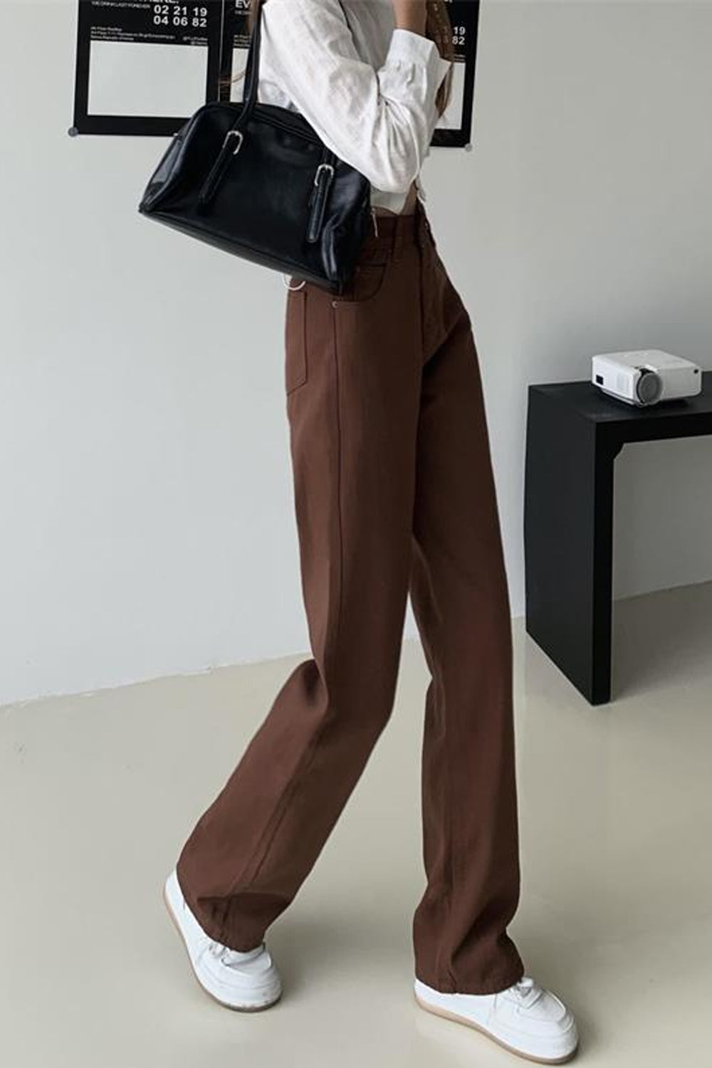 High Waist Brown Long Jeans Pants