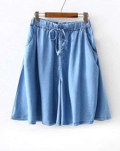 High Waist Solid Drawstring Elastic Shorts Pants