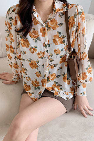 Flower Pattern Chiffon Blouse Shirt