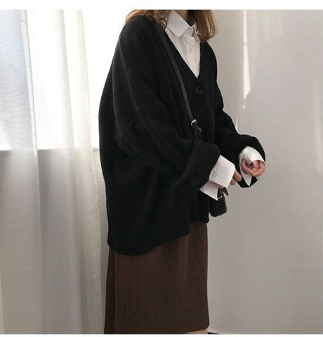 Long Sleeve V-Neck Solid Knitting Cardigan Sweater