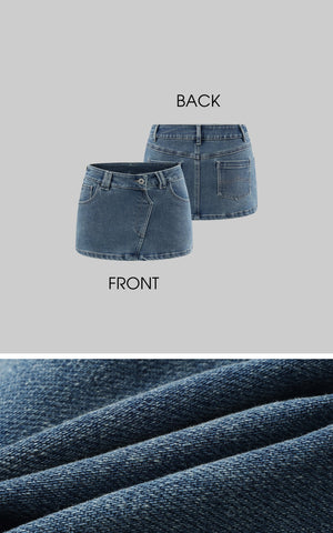 Denim Mini Skirt with Faux-Fur Belt Detail