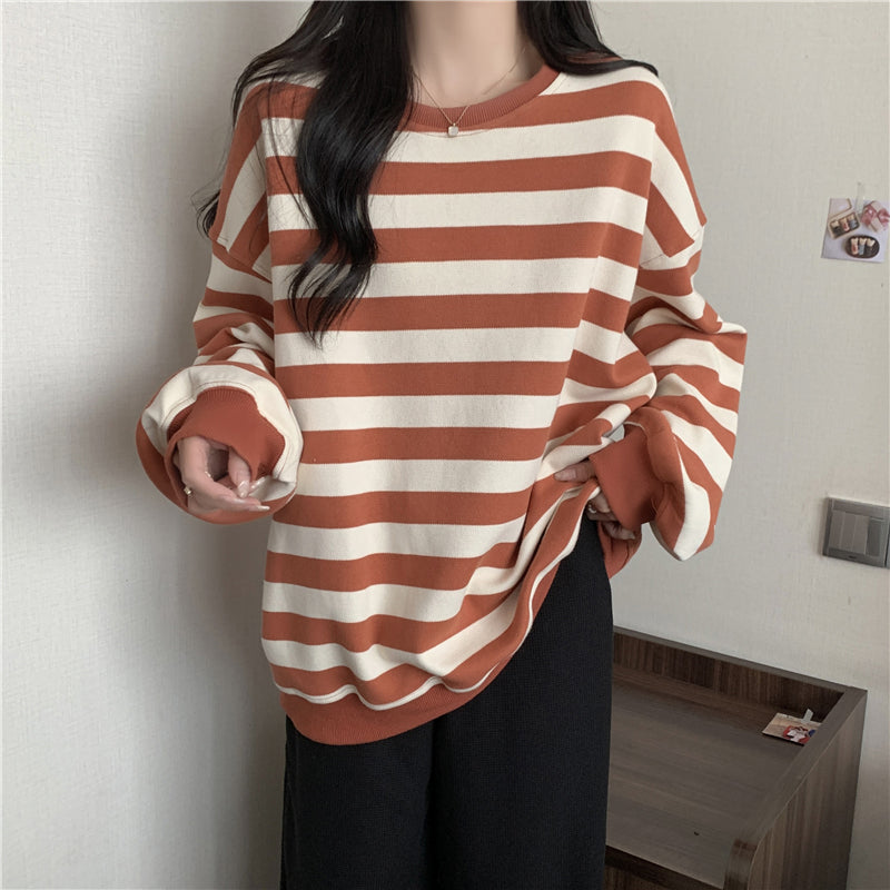 Long Sleeve Striped Fleece Sweatshirt