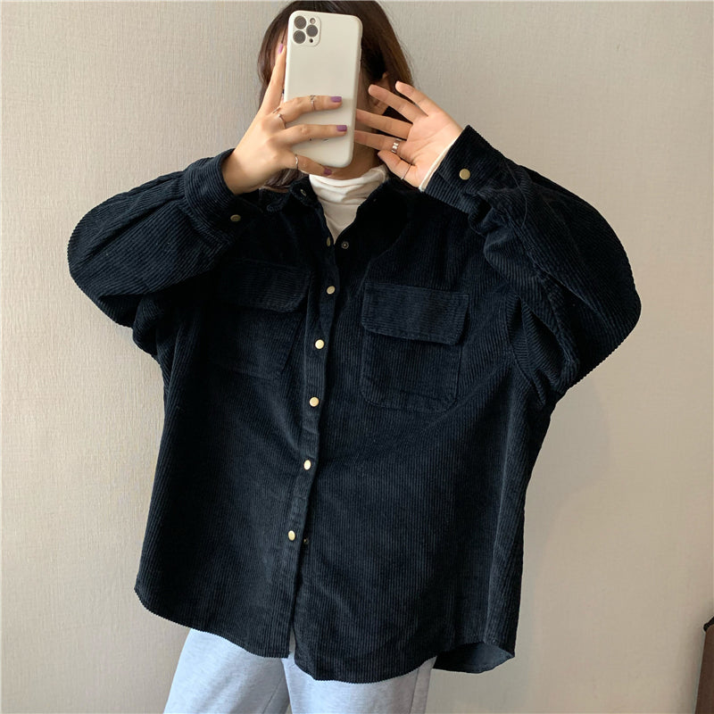Long Sleeve Retro Thick Corduroy Blouse Shirt