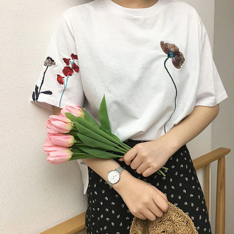 Loose Casual Flower Special Embroidered Shirt