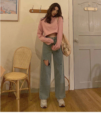 High Waist Heart Shape Loose Long Jeans Pants