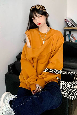 Irregular Style Long Sleeve Strapless Sweater