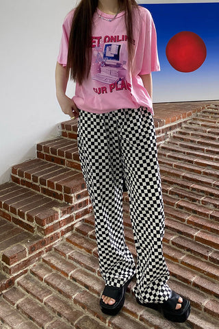 Loose Plaid Checkerboard Wide Leg Pants