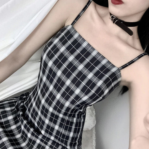 Sexy Black Punk Plaid Gothic Dress