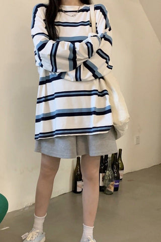Long Sleeve O-Neck Striped Shirts