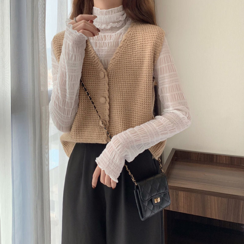 Simple V-Neck Sleeveless Knitted Sweater