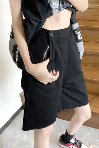 High Waist Basic Zipper Pockets Shorts