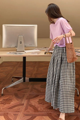 High Waist Loose Wide Leg Plaid Pants