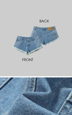 Raw Hem V-Cut Denim Shorts