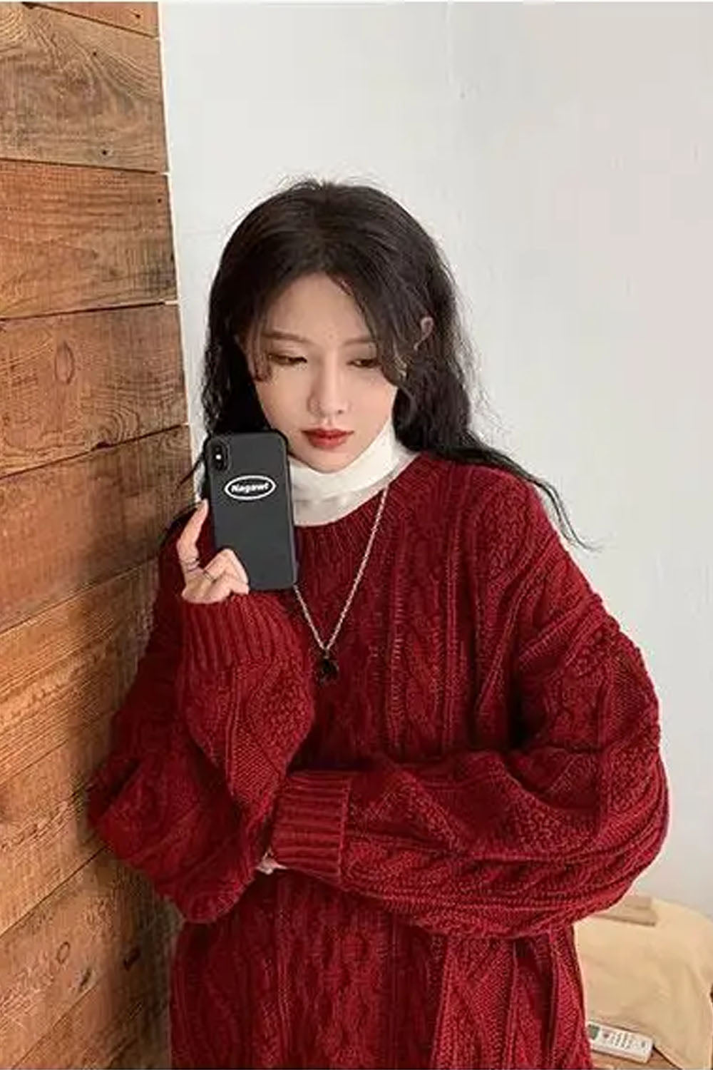 O-Neck Retro Knitted Red Colors Sweater