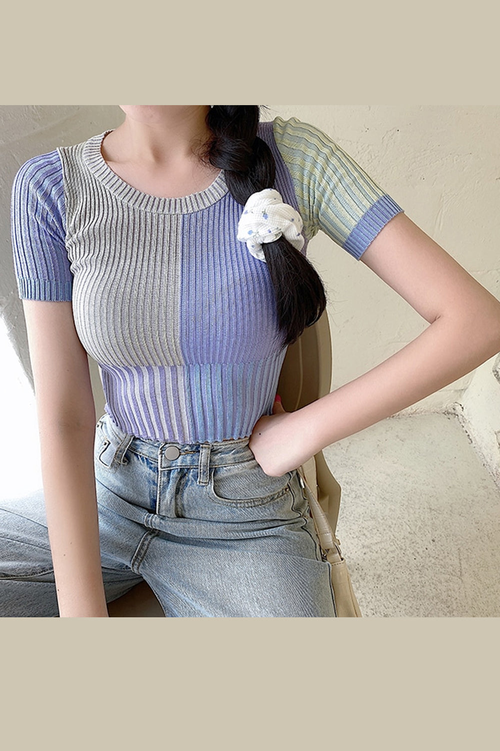 Cute Colors Skinny Knitted O-Neck Casual Shirt