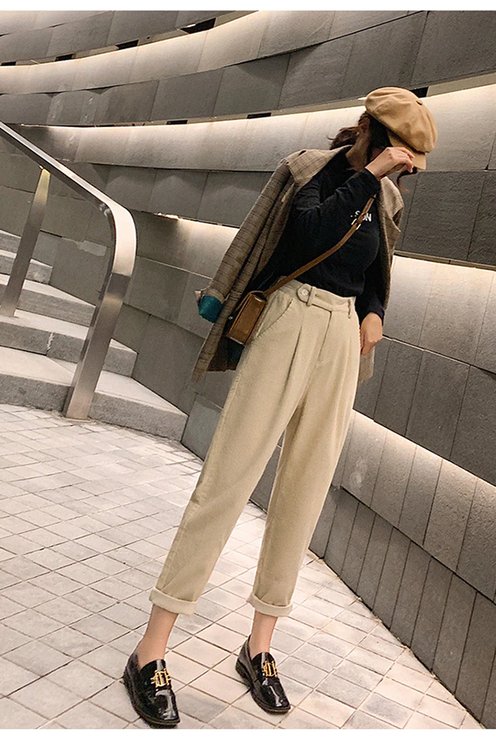 Elastic Waist Corduroy Slim Pants