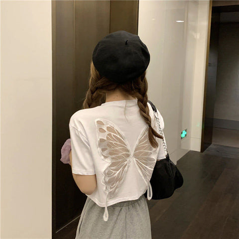 Butterfly Cut Out Pattern Backless Shirts