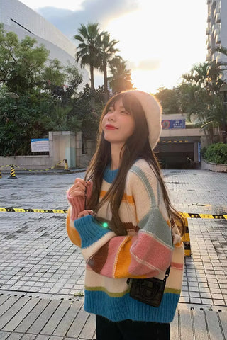 Long Sleeve Cute Knitted Striped Sweater