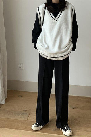 Simple Retro Colors Knitted Vest Sweater