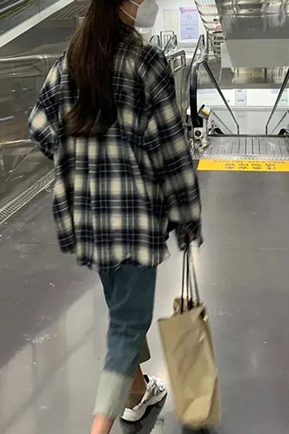 Camisa blusa holgada de cuadros de gran tamaño 