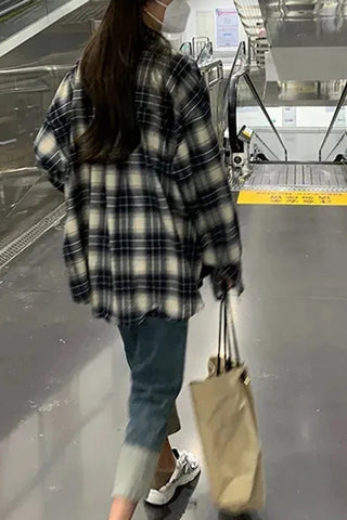 Camisa blusa holgada de cuadros de gran tamaño 