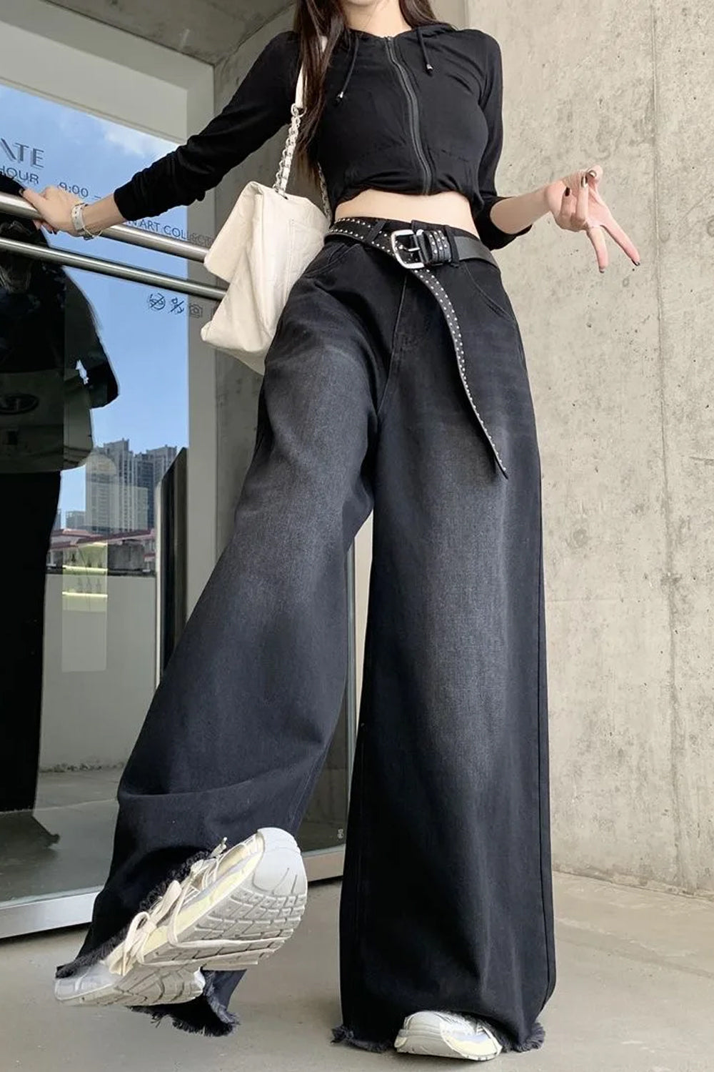 High Waist Loose Wide Leg Oversize Black Jeans Pants