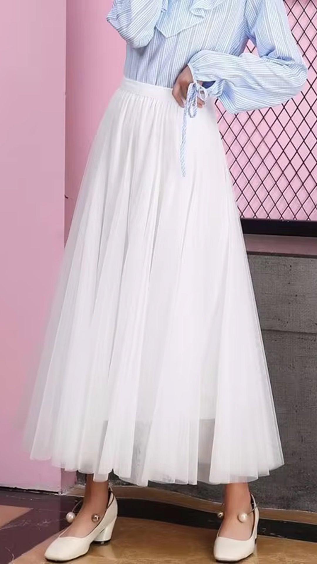 High Elastic Waist Tulle Long Mesh Skirts