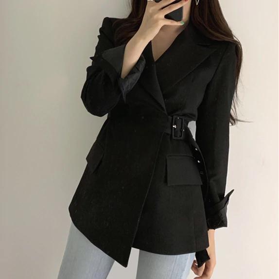 Elegant Solid Jacket With Belt