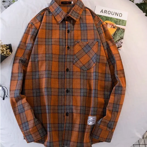Camisa holgada de manga larga a cuadros retro 