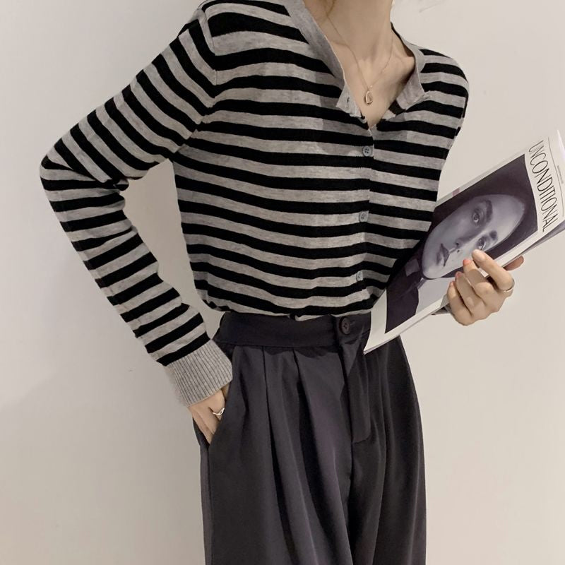 Striped Knited Long Sleeve Casual Shirt