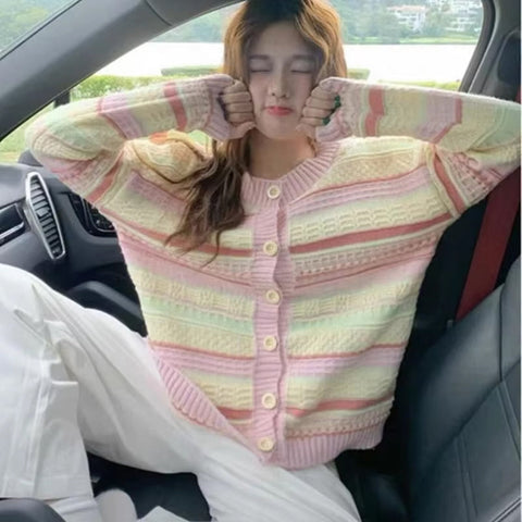 Long Sleeve Striped Mixed Colors Cardigan Sweater