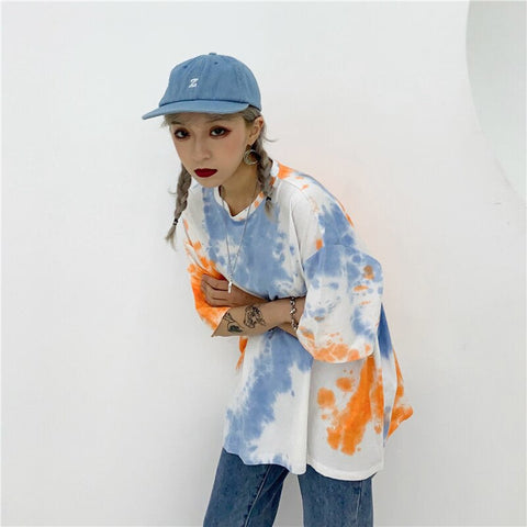 Loose Tie Dye Graphic Short Sleeve Shirt