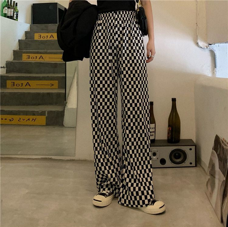 Black White Plaid Checkered Wide Leg Pants
