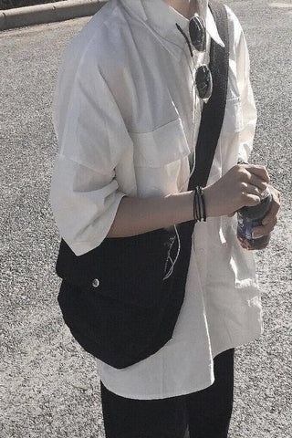 Short Sleeve Double Pockets Basic Blouse Shirts