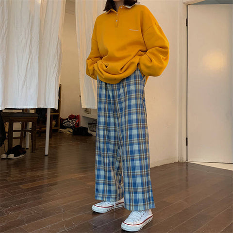 High Waist Loose Casual Plaid Pants