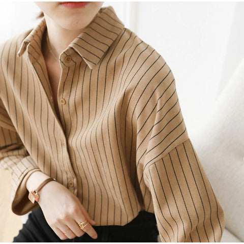 Trendy Loose Striped Office Blouse Shirt