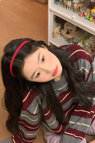 Long Sleeve Retro Maroon Striped Sweater