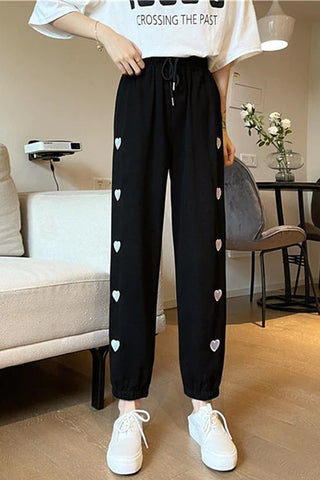 High Waist Love Pattern Thin Jogger Sweatpants